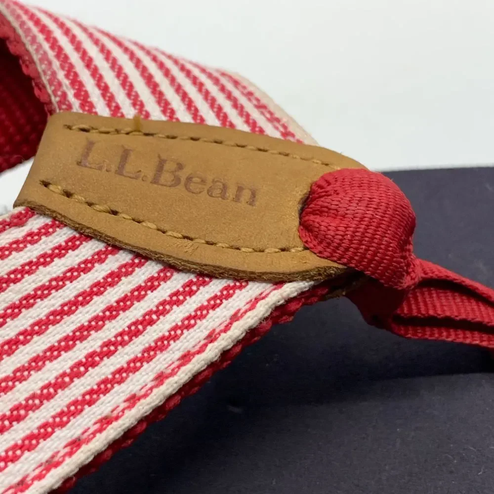 L.L. Bean Women's Main Isle Flip Flop‎ Sandals Thong Red/White Stripes Size 9 M